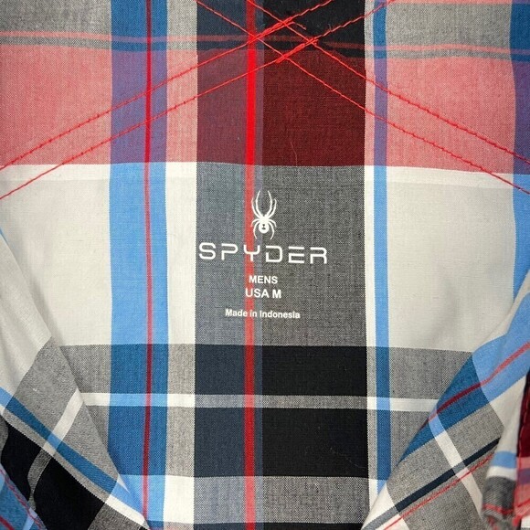 NWT Spyder Men's Crucial Short Sleeve Button Down Shirt Red Plaid Medium - Picture 9 of 14